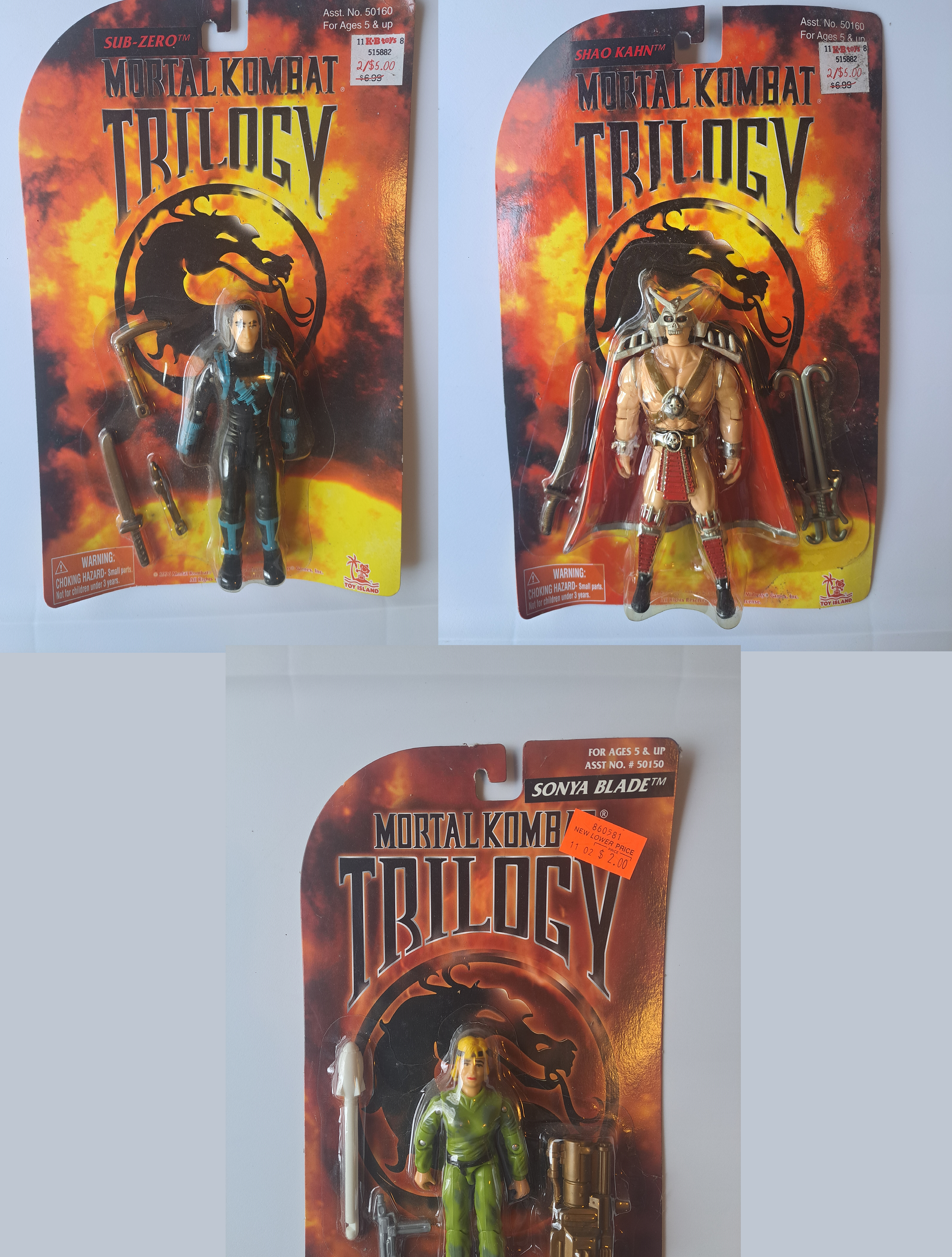 Mortal Kombat Trilogy Sub-Zero Shao Kahn Sonya Blade Set of 3 MOSC
